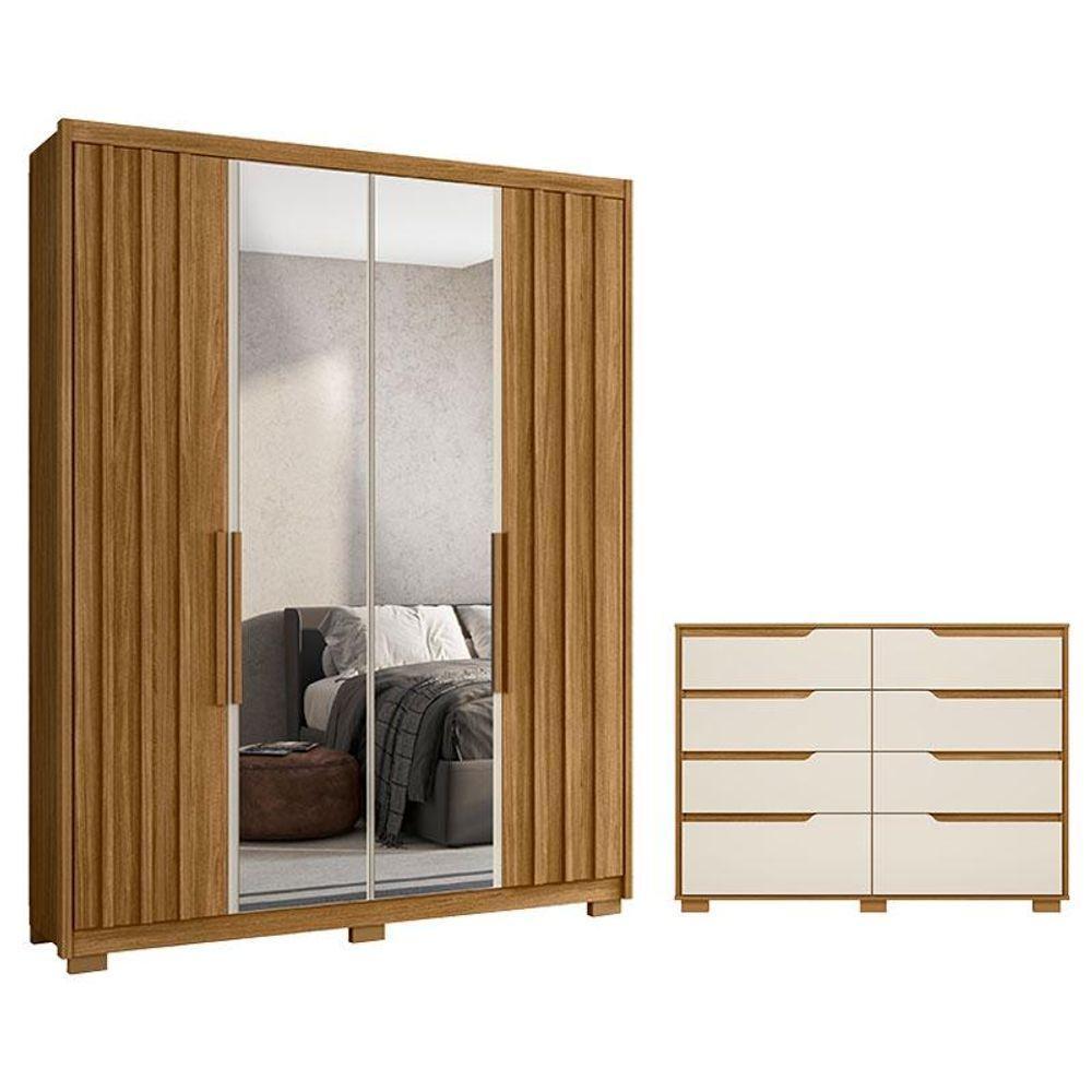 Guarda Roupa Solteiro Califórnia E Cômoda Georgia Freijó Off White Com Espelho - Moval - 1