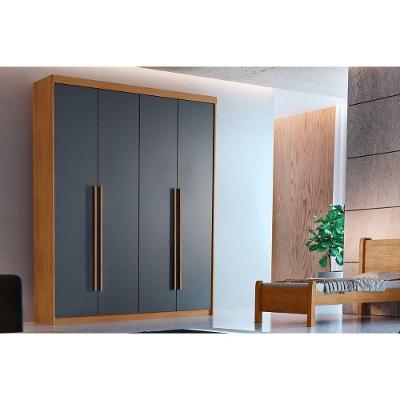 Guarda Roupa Solteiro Rufato 4 Portas Bater 2 Gavetas Naturale-Grafite MDP