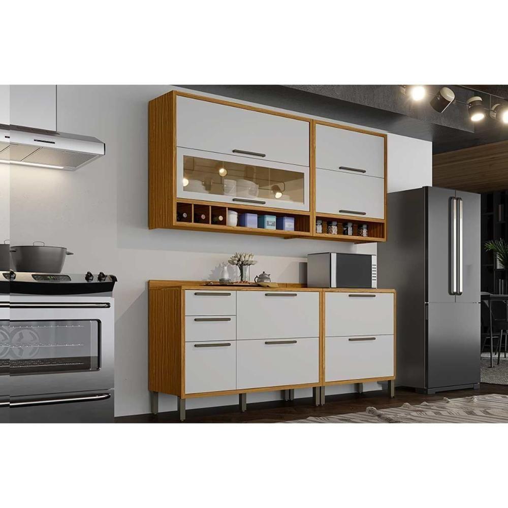 Kit Cozinha Modulada 4 Peças Syrah 2 Aéreos + 2 Balcões C4p04 Amendoa Off White Ronipa - 1