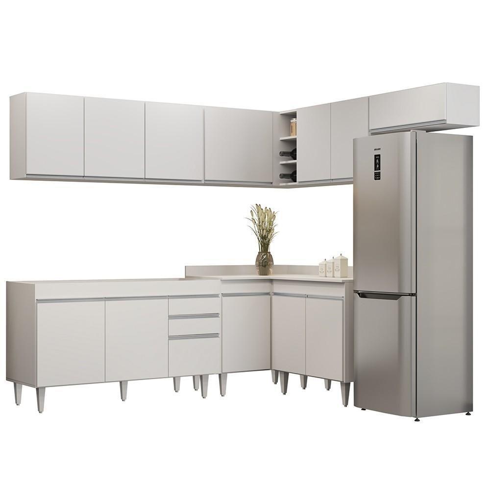 Armário De Cozinha Modulado De Canto 7 Peças Cp22 Balcão Sem Tampo Branco - Lumil - 1