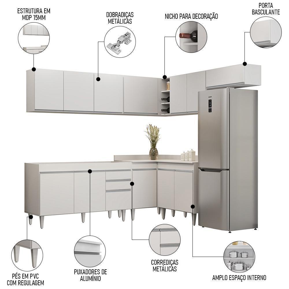Armário De Cozinha Modulado De Canto 7 Peças Cp22 Balcão Sem Tampo Branco - Lumil - 3