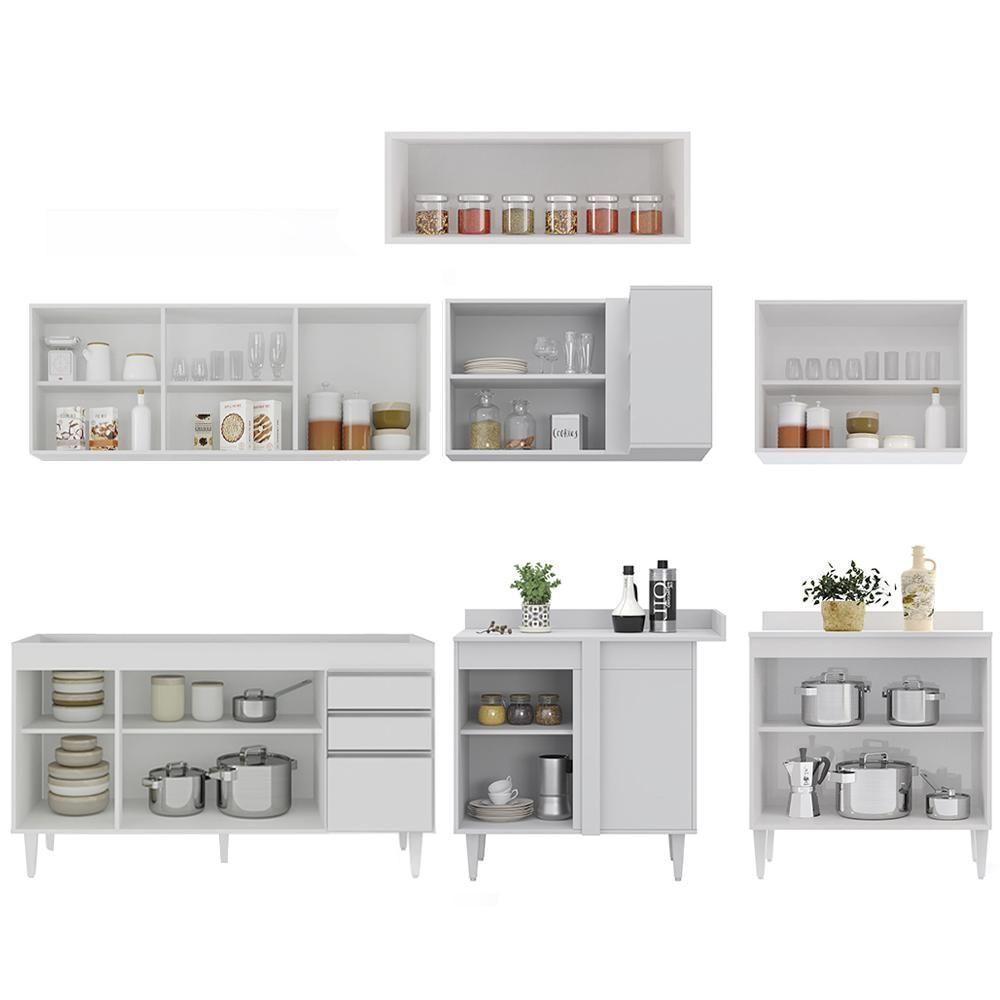 Armário De Cozinha Modulado De Canto 7 Peças Cp22 Balcão Sem Tampo Branco - Lumil - 6