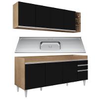 Armário Aéreo Nevada E Balcão Gabinete 180cm Com Pia Dallas Castanho-preto - Lumil - 1