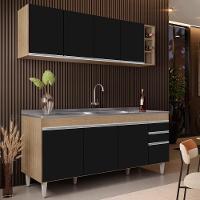 Armário Aéreo Nevada E Balcão Gabinete 180cm Com Pia Dallas Castanho-preto - Lumil - 2