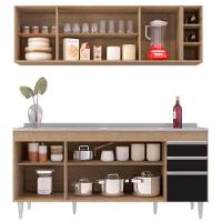 Armário Aéreo Nevada E Balcão Gabinete 180cm Com Pia Dallas Castanho-preto - Lumil - 3