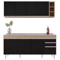 Armário Aéreo Nevada E Balcão Gabinete 180cm Com Pia Dallas Castanho-preto - Lumil - 7