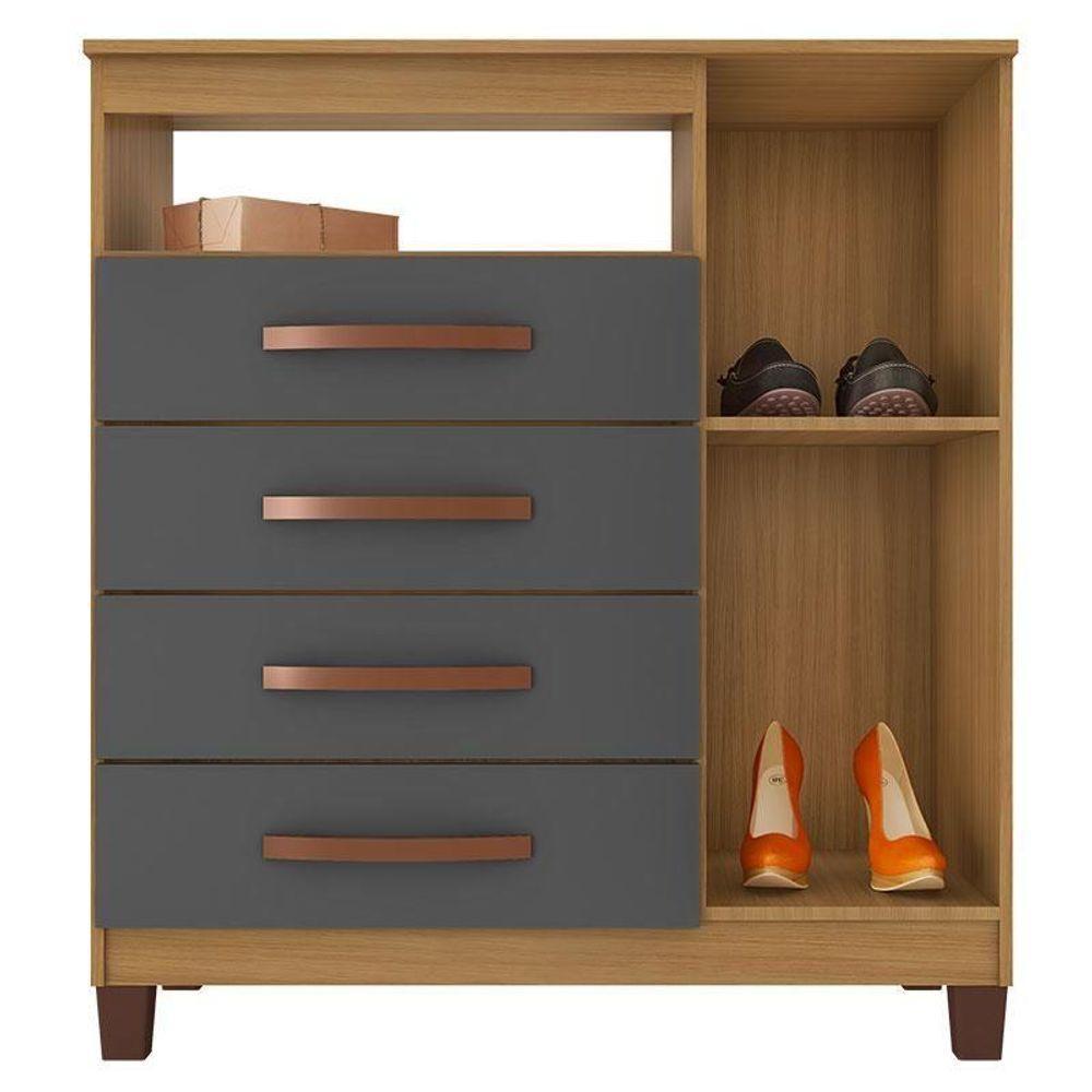 Cômoda Sapateira Cannes Com Armário Multiuso Versatile 2 Portas Com Chave Carvalho Americano Grafite - Incorplac - 3