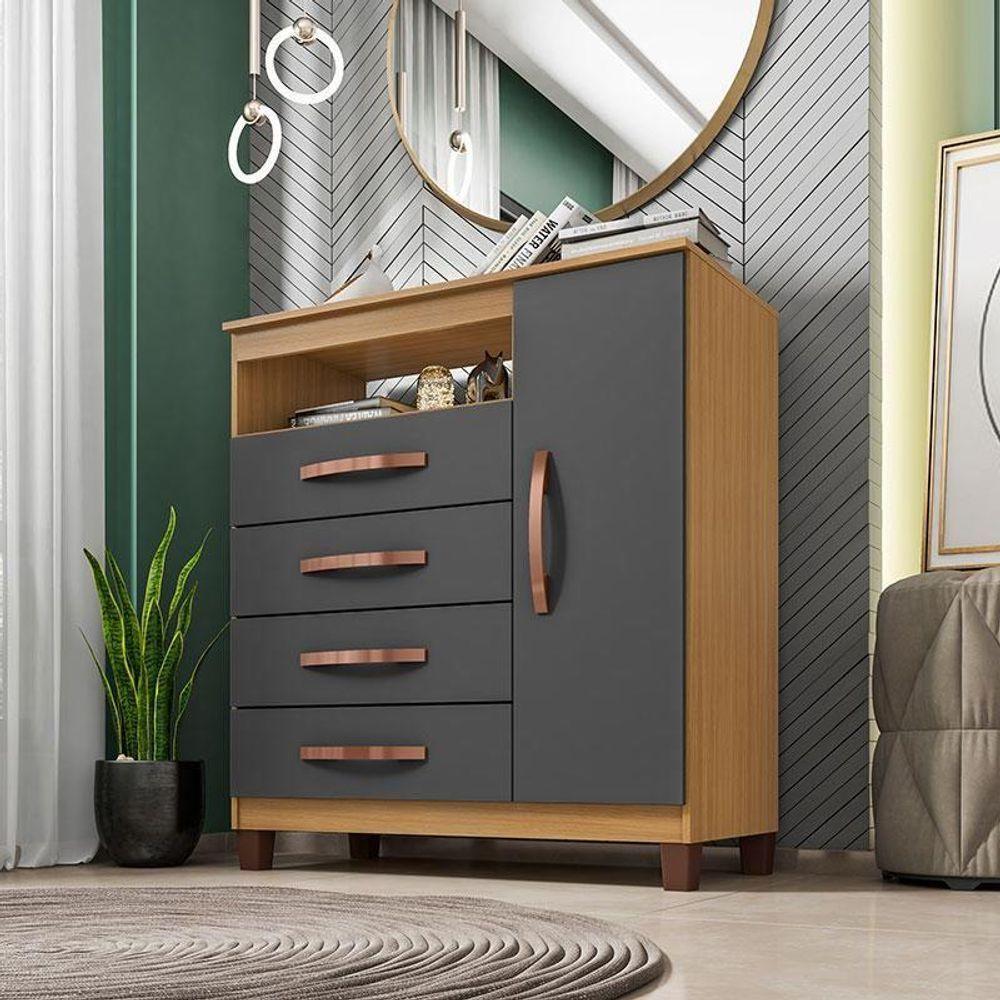 Cômoda Sapateira Cannes Com Armário Multiuso Versatile 2 Portas Com Chave Carvalho Americano Grafite - Incorplac - 4