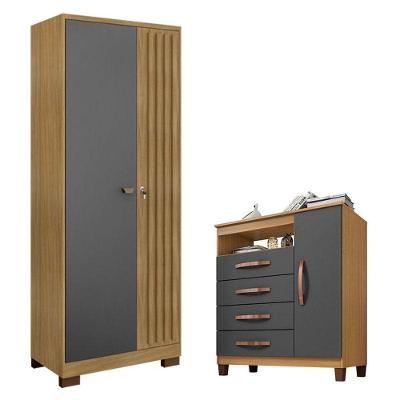 Cômoda Sapateira com Armário Multiuso Cannes 4 Gavetas MDF Puxador Plástico Carvalho Americano