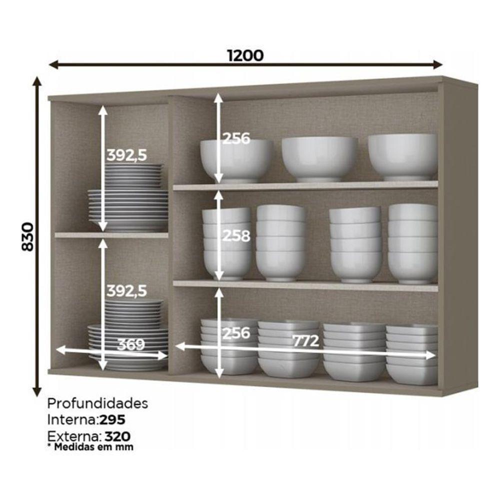 Armário Aéreo 3 Portas De Vidro 120cm Connect Duna-cristal - Móveis Henn Duna-cristal - 2