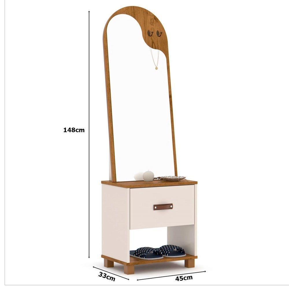 Toucador Organic Com Espelho 1 Gaveta E Nicho Ej Móveis Off White Freijó - 3