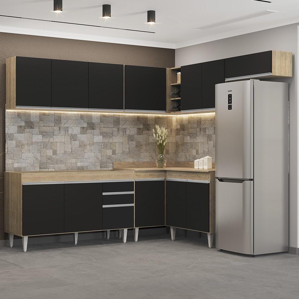 Armário De Cozinha Modulado De Canto 7 Peças Cp22 Balcão Sem Tampo Castanho/preto - Lumil - 2