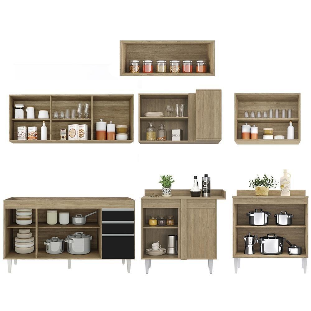 Armário De Cozinha Modulado De Canto 7 Peças Cp22 Balcão Sem Tampo Castanho/preto - Lumil - 6
