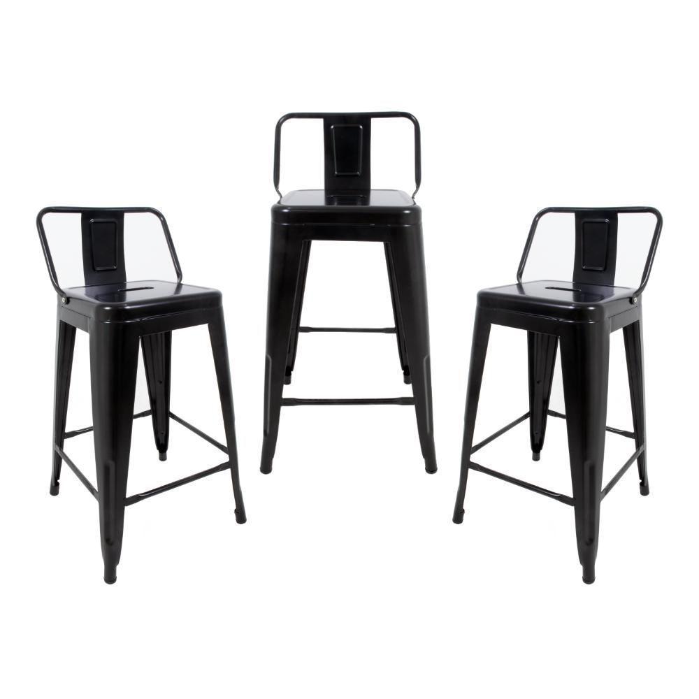 Kit 3 Banquetas Tolix Médias Com Encosto Pretas - 1