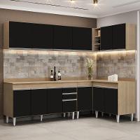 Armário De Cozinha Modulado De Canto 6 Peças Cp32 Balcão Com Tampo Castanho/preto - Lumil - 1