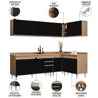 Armário De Cozinha Modulado De Canto 6 Peças Cp32 Balcão Com Tampo Castanho/preto - Lumil - 2