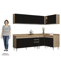 Armário De Cozinha Modulado De Canto 6 Peças Cp32 Balcão Com Tampo Castanho/preto - Lumil