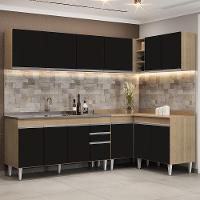 Armário De Cozinha Modulado De Canto 6 Peças Cp33 Com Pia Inox Castanho/preto - Lumil - 2