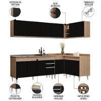 Armário De Cozinha Modulado De Canto 6 Peças Cp33 Com Pia Inox Castanho/preto - Lumil - 3