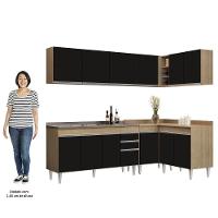 Armário De Cozinha Modulado De Canto 6 Peças Cp33 Com Pia Inox Castanho/preto - Lumil - 5