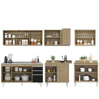 Armário De Cozinha Modulado De Canto 6 Peças Cp33 Com Pia Inox Castanho/preto - Lumil - 6