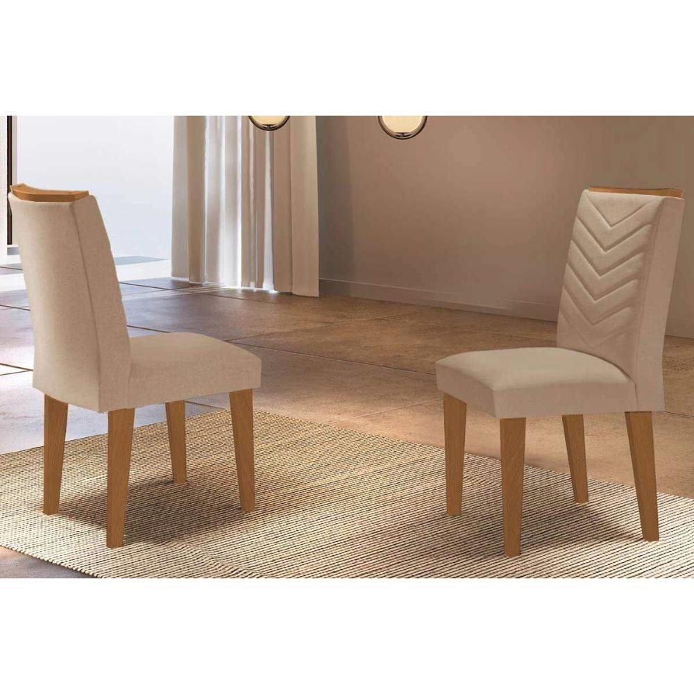Kit 2 Cadeiras De Cozinha Londrina 2 Un Madeira Capuccino Linho Bege Turim Rufato - 1