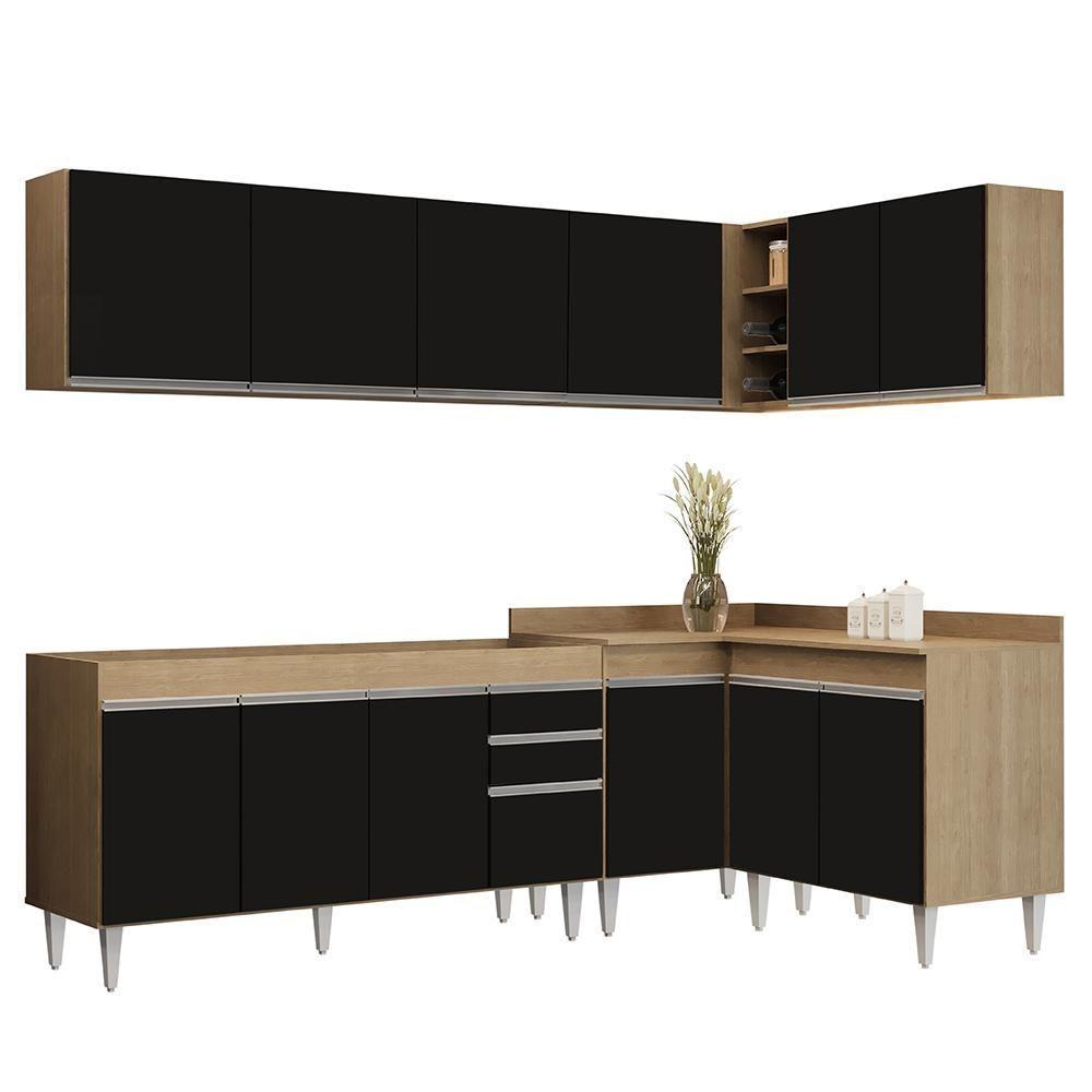 Armário De Cozinha Modulado De Canto 6 Peças Cp31 Balcão Sem Tampo Castanho/preto - Lumil - 1