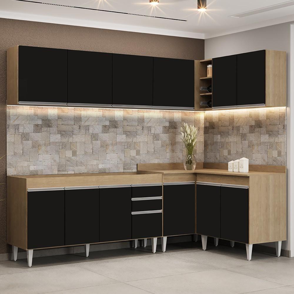 Armário De Cozinha Modulado De Canto 6 Peças Cp31 Balcão Sem Tampo Castanho/preto - Lumil - 2