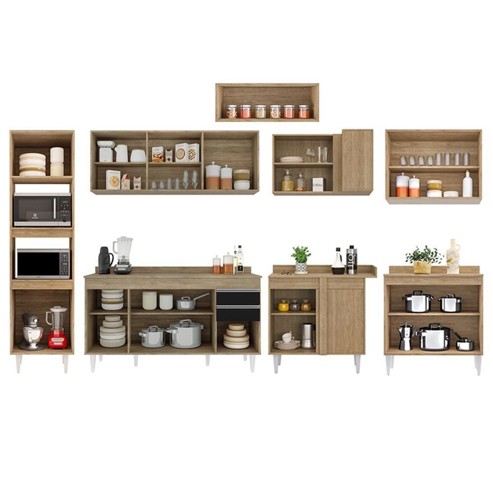 Armário De Cozinha Modulada De Canto 8 Peças Cp08 Balcão Com Tampo Castanho/preto - Lumil - 5