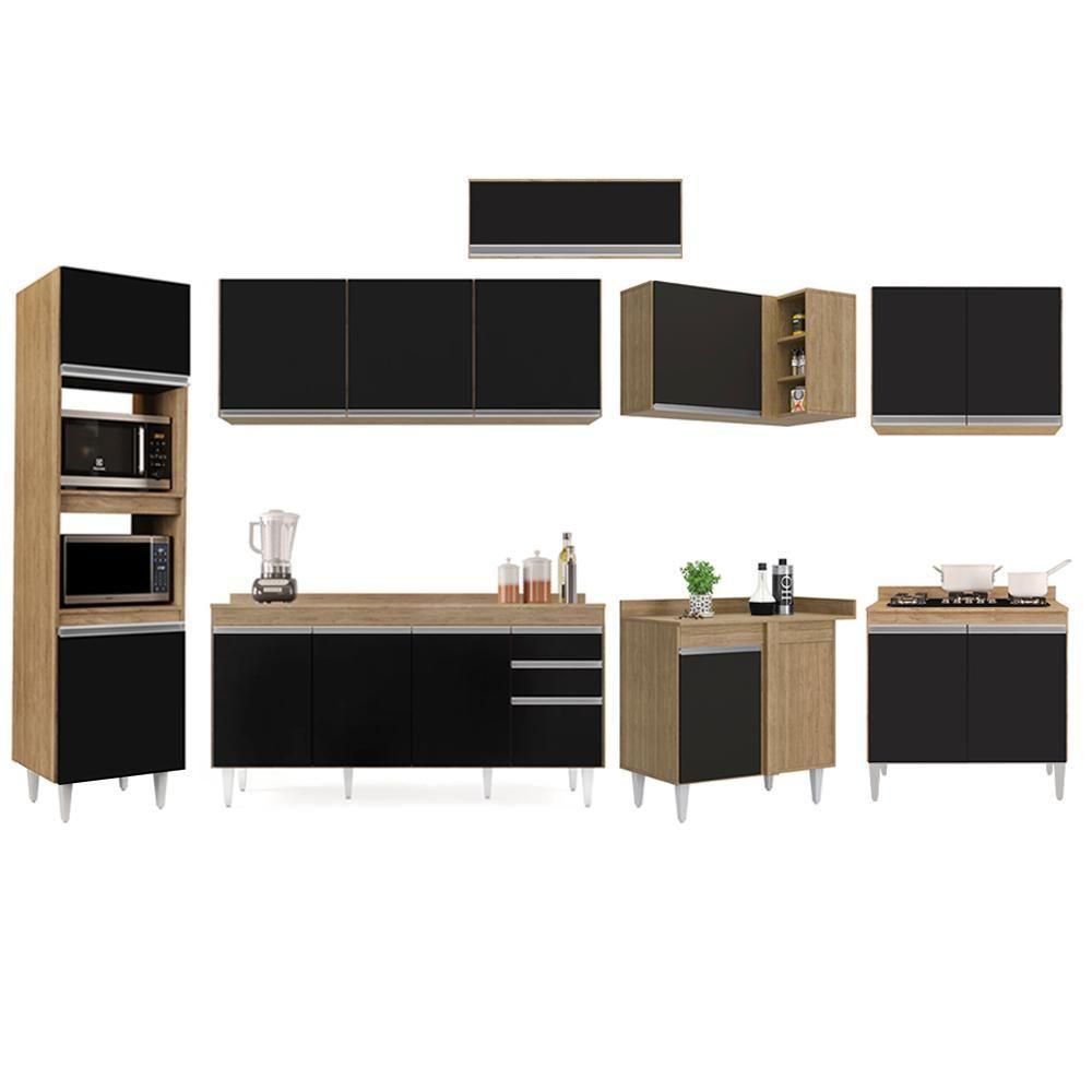 Armário De Cozinha Modulada De Canto 8 Peças Cp08 Balcão Com Tampo Castanho/preto - Lumil - 6