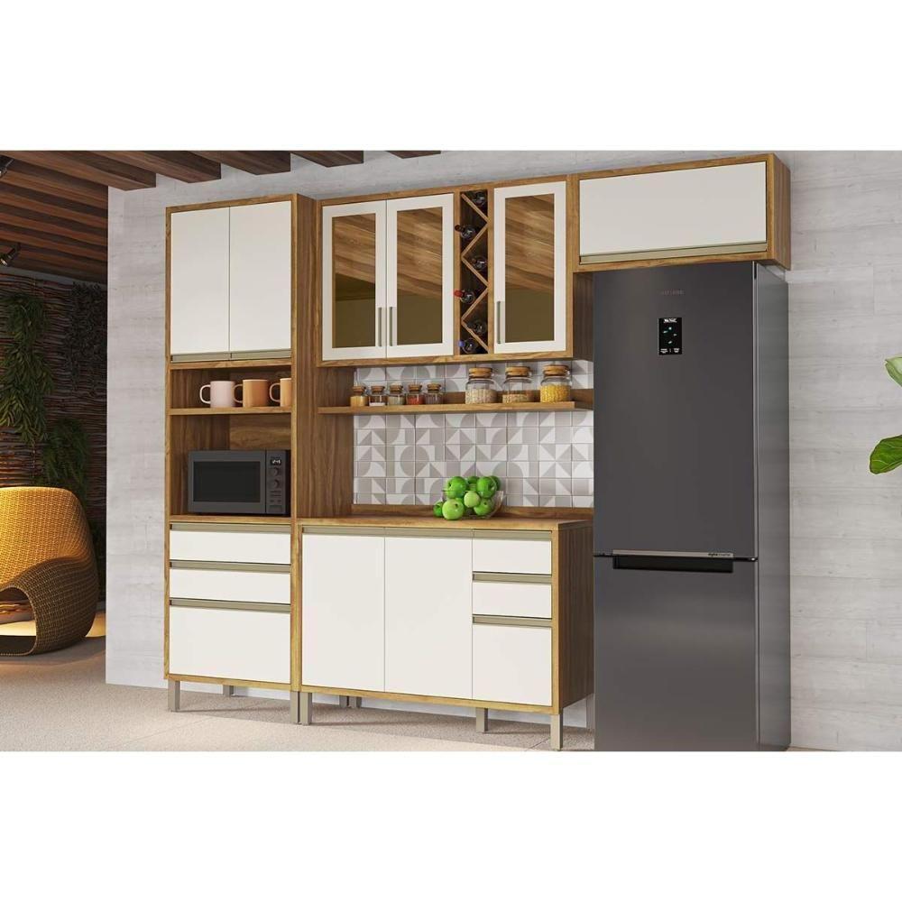 Kit Cozinha Modulada 5 Peças Tempranillo 2 Aéreos + 1 Balcão + 1 Torre Quente + 1 Complemento C5p75 Amendoa Off White Ronipa - 1