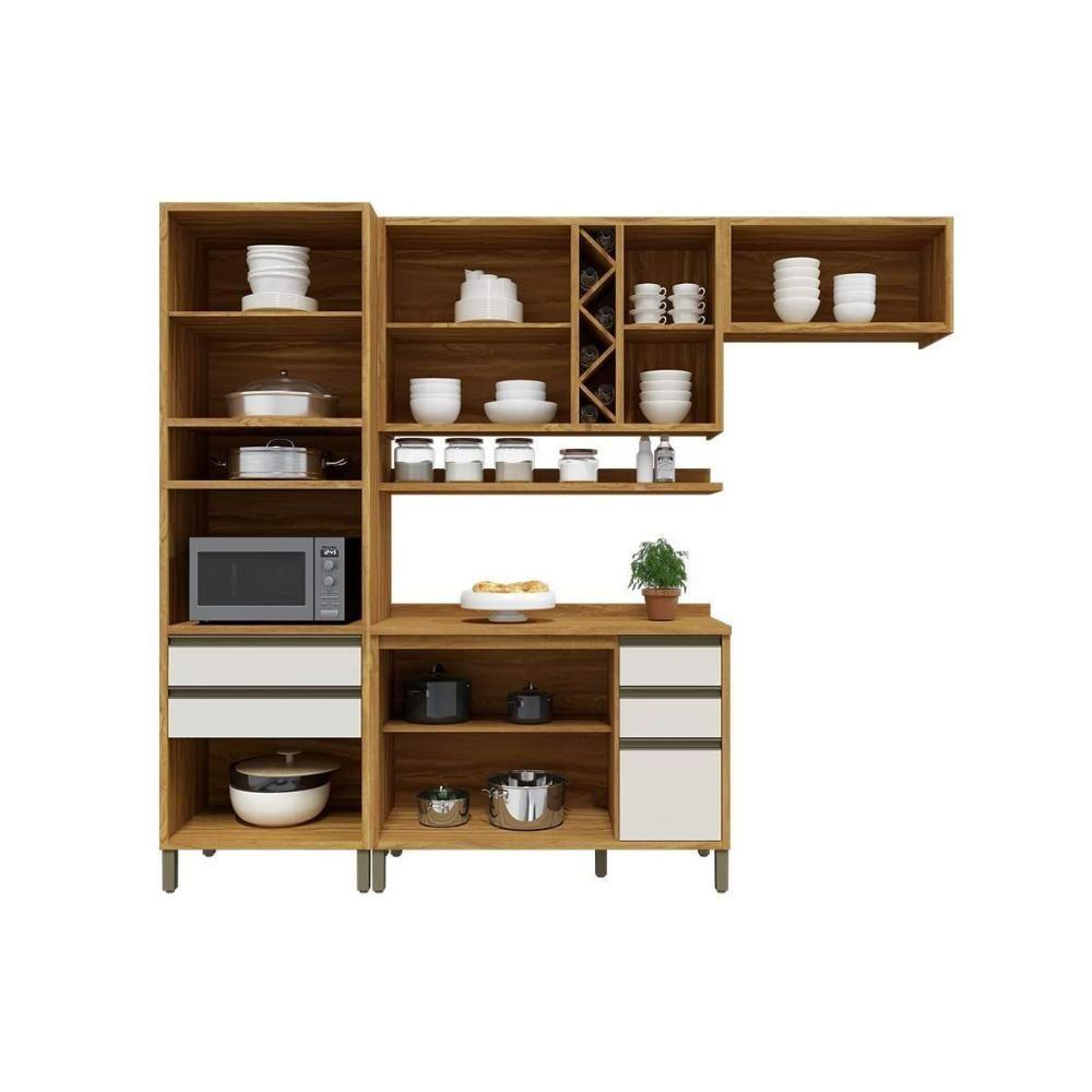 Kit Cozinha Modulada 5 Peças Tempranillo 2 Aéreos + 1 Balcão + 1 Torre Quente + 1 Complemento C5p75 Amendoa Off White Ronipa - 4