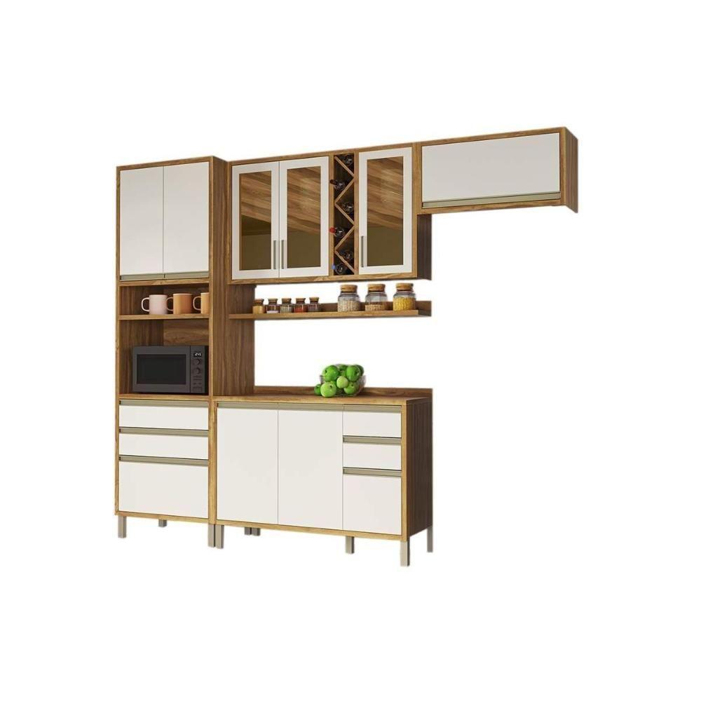Kit Cozinha Modulada 5 Peças Tempranillo 2 Aéreos + 1 Balcão + 1 Torre Quente + 1 Complemento C5p75 Amendoa Off White Ronipa - 5