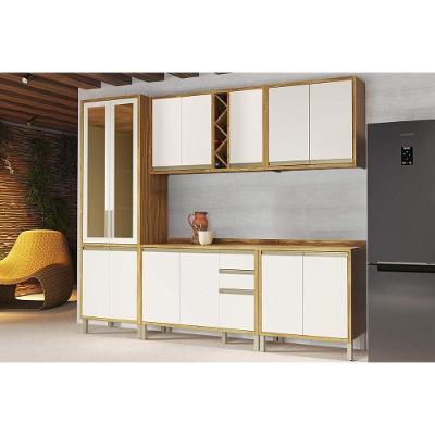 Cozinha Completa 5 Peças Tempranillo 4 Portas 3 Gavetas MDF 230cm Amêndoa e Off White