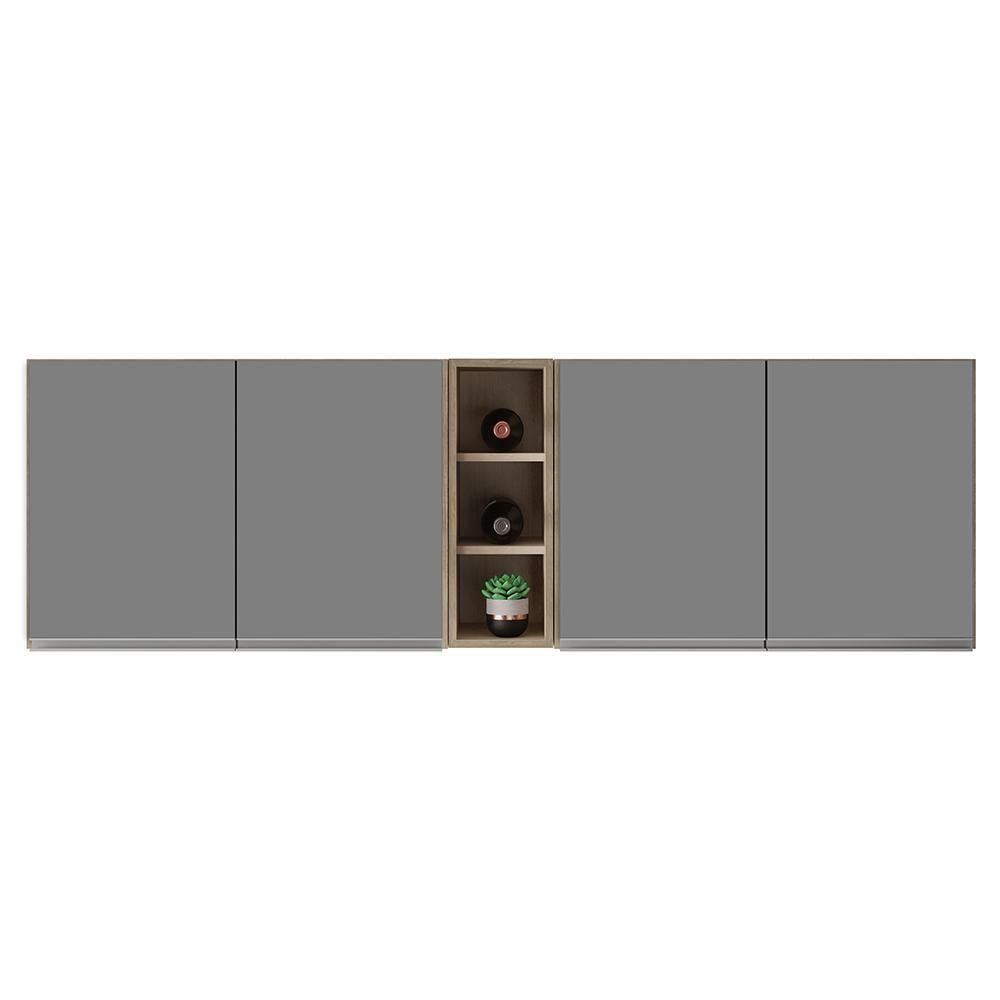 Armário De Cozinha Aéreo Califórnia 180cm Kit 2 Com Nicho Adega Castanho/cinza - Lumil - 5