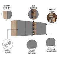 Armário De Cozinha Aéreo Califórnia 180cm Kit 2 Com Nicho Adega Castanho/cinza - Lumil - 3