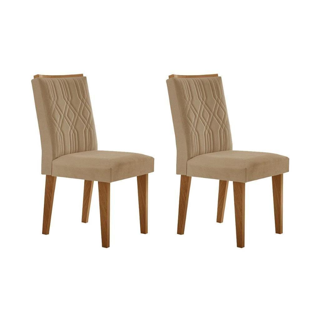 Cadeira De Cozinha Alegra Kit 2 Un Madeira Capuccino Linho Bege Turim Rufato - 1