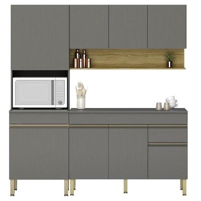Armário De Cozinha 3 Peças Balcão 150cm Com Tampo Lina16 K02 Gris-freijó - Mpozenato