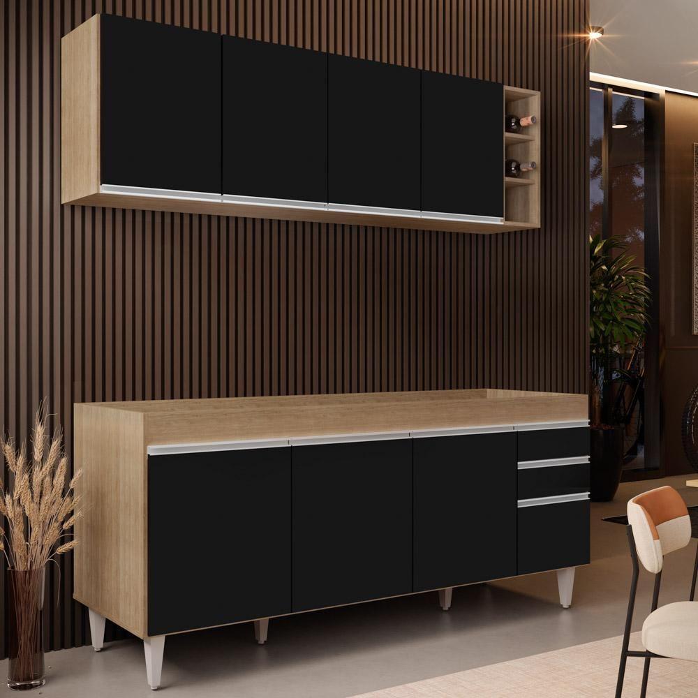 Armário Nevada E Balcão Para Pia 180cm Dallas Castanho-preto - Lumil - 2