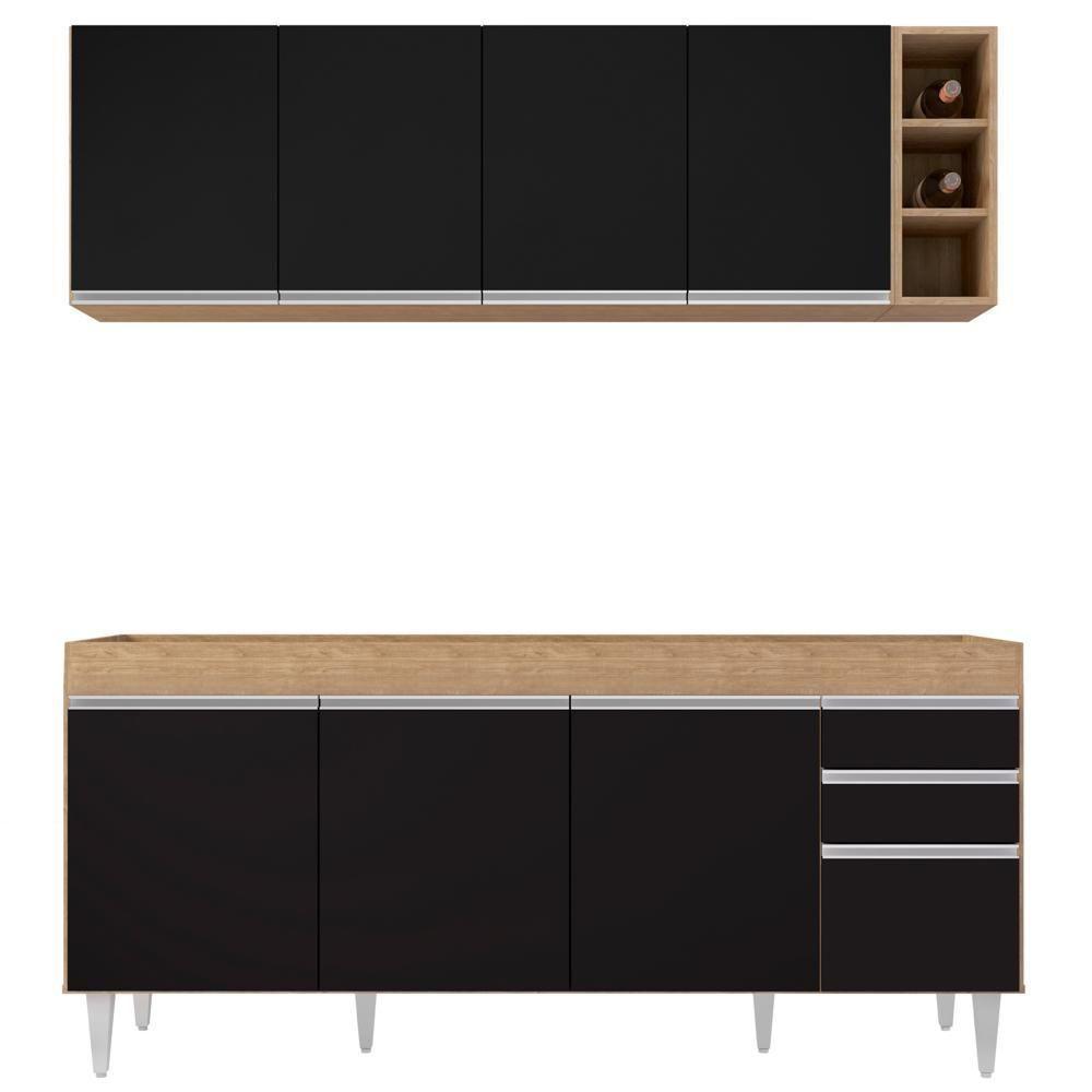 Armário Nevada E Balcão Para Pia 180cm Dallas Castanho-preto - Lumil - 6