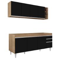 Armário Nevada E Balcão Para Pia 180cm Dallas Castanho-preto - Lumil - 1