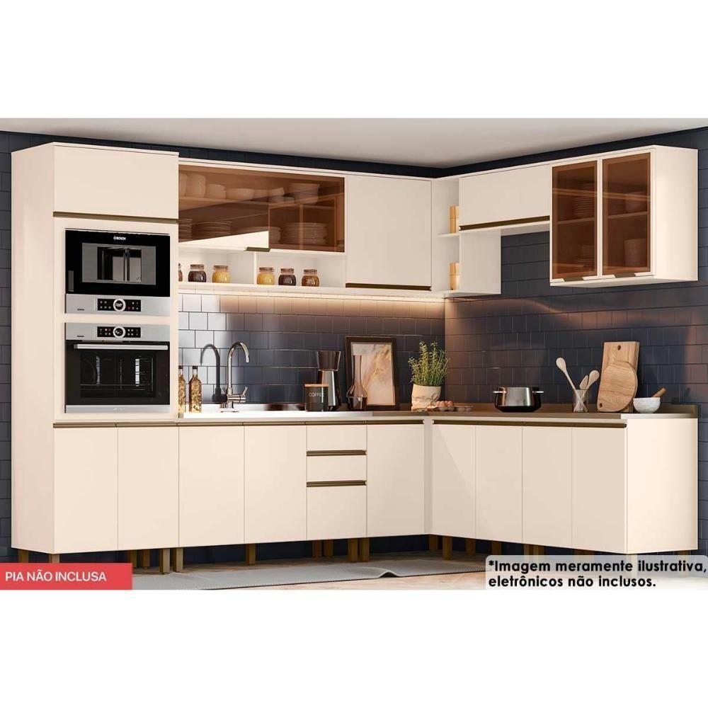 Cozinha Modulada Connect 12 Peças 4aéreos+4balcões+ 1 Paneleiro +3complementos C5p93 Off White2 Aéreos + 1 Balcão + 1 Complemento - 1