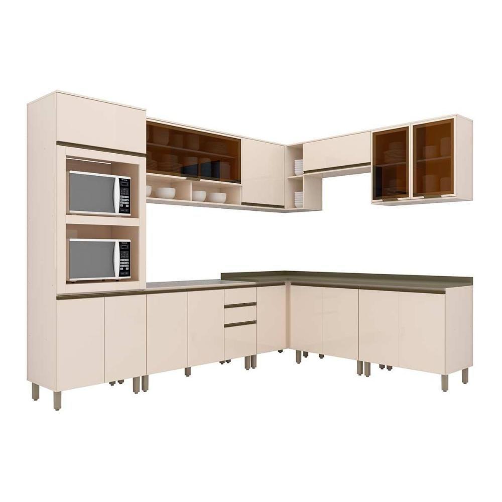 Cozinha Modulada Connect 12 Peças 4aéreos+4balcões+ 1 Paneleiro +3complementos C5p93 Off White2 Aéreos + 1 Balcão + 1 Complemento - 5