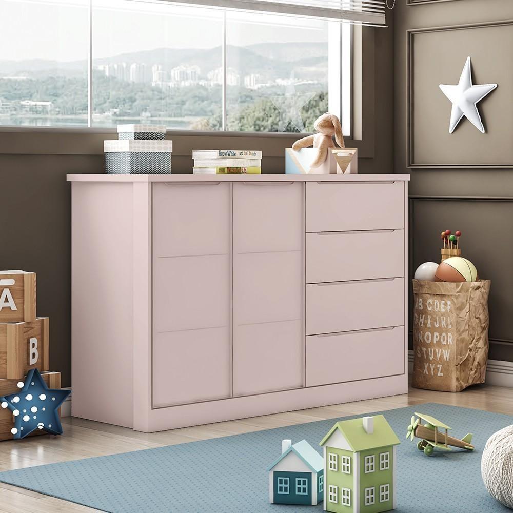 Cômoda Infantil 2 Portas 4 Gavetas Lua P04 Rose - Mpozenato - 2