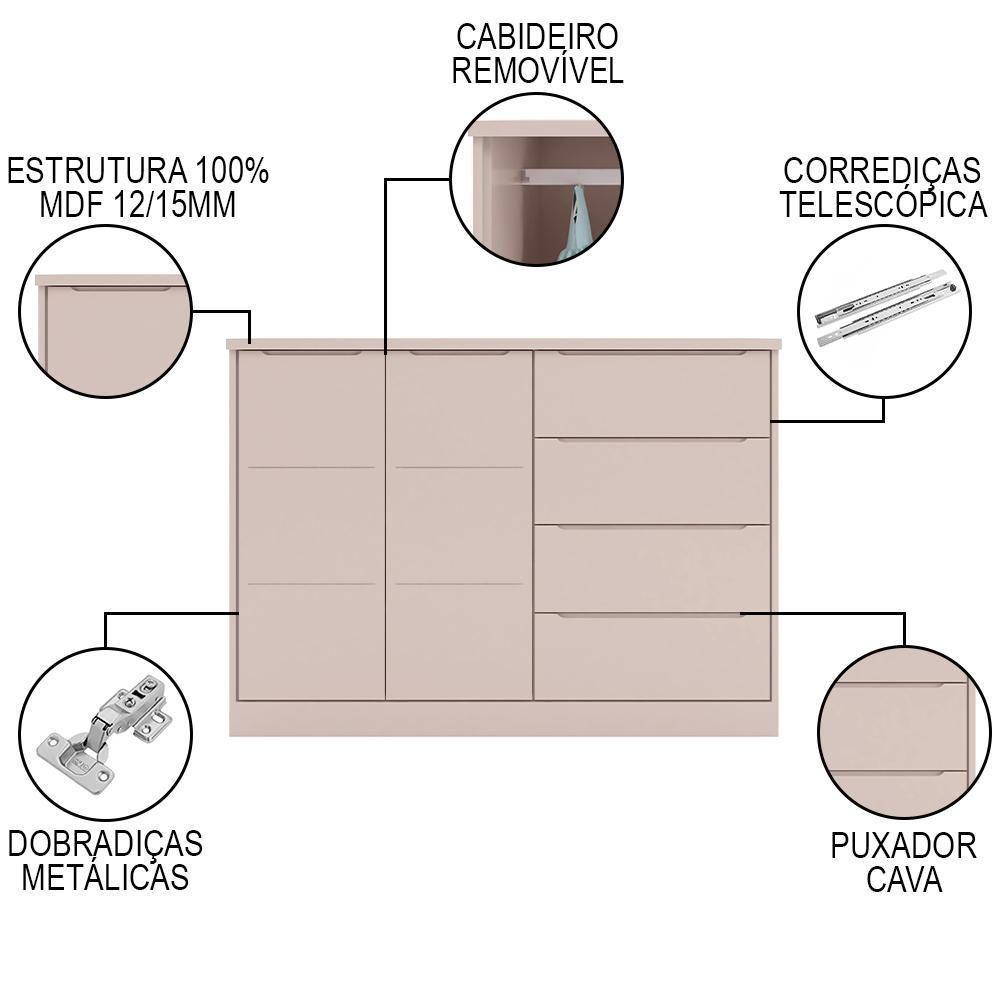 Cômoda Infantil 2 Portas 4 Gavetas Lua P04 Rose - Mpozenato - 3
