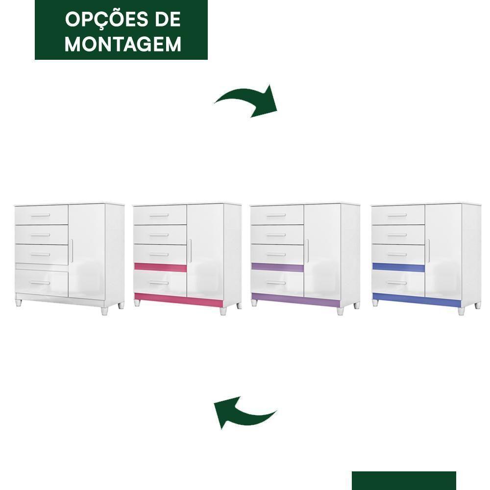Cômoda Sapateira Vênus 1 Porta E 4 Gavetas Flex Com Pés - Moval Branco/rosa - 4