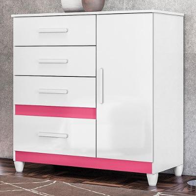 Cômoda Sapateira Vênus 1 Porta E 4 Gavetas Flex Com Pés - Moval Branco/rosa