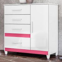Cômoda Sapateira Vênus 1 Porta E 4 Gavetas Flex Com Pés - Moval Branco/rosa - 1