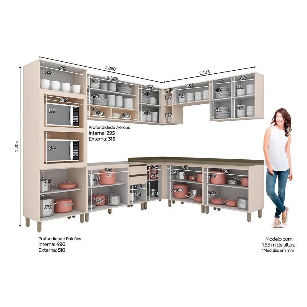 Kit Cozinha Modulada 12 Peças Connect 1 4aéreos+4balcões+ 1 Paneleiro +3complementos C5p93 Off White2 Aéreos + 1 Balcão + 1 Complemento - 3