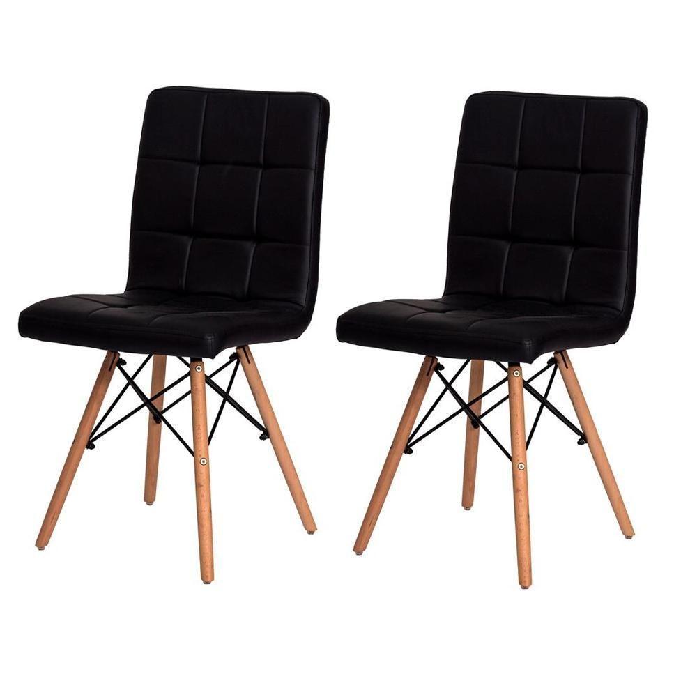 Kit 2 Cadeiras Para Sala De Jantar Gomos Com Base De Madeira Preta Preto - 1